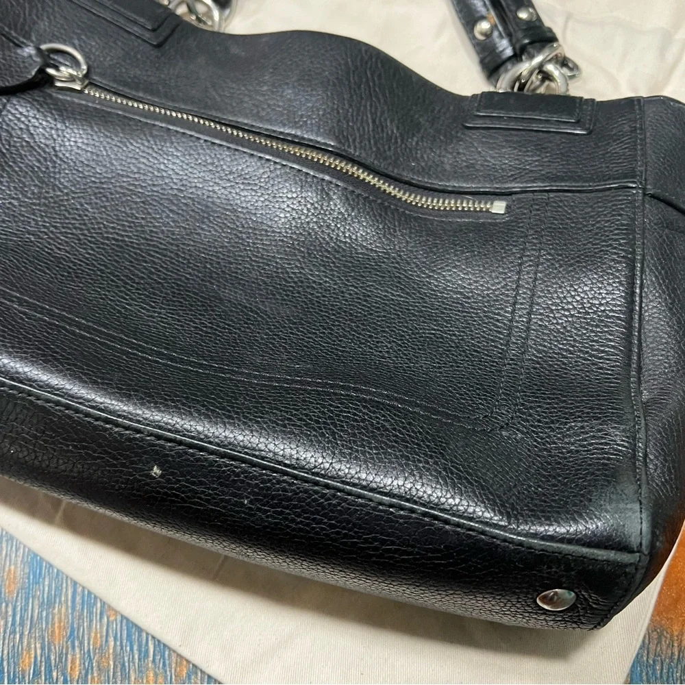 Coach Penelope Carryall Black Pebbled Leather Shoulder Bag silver Turnlock